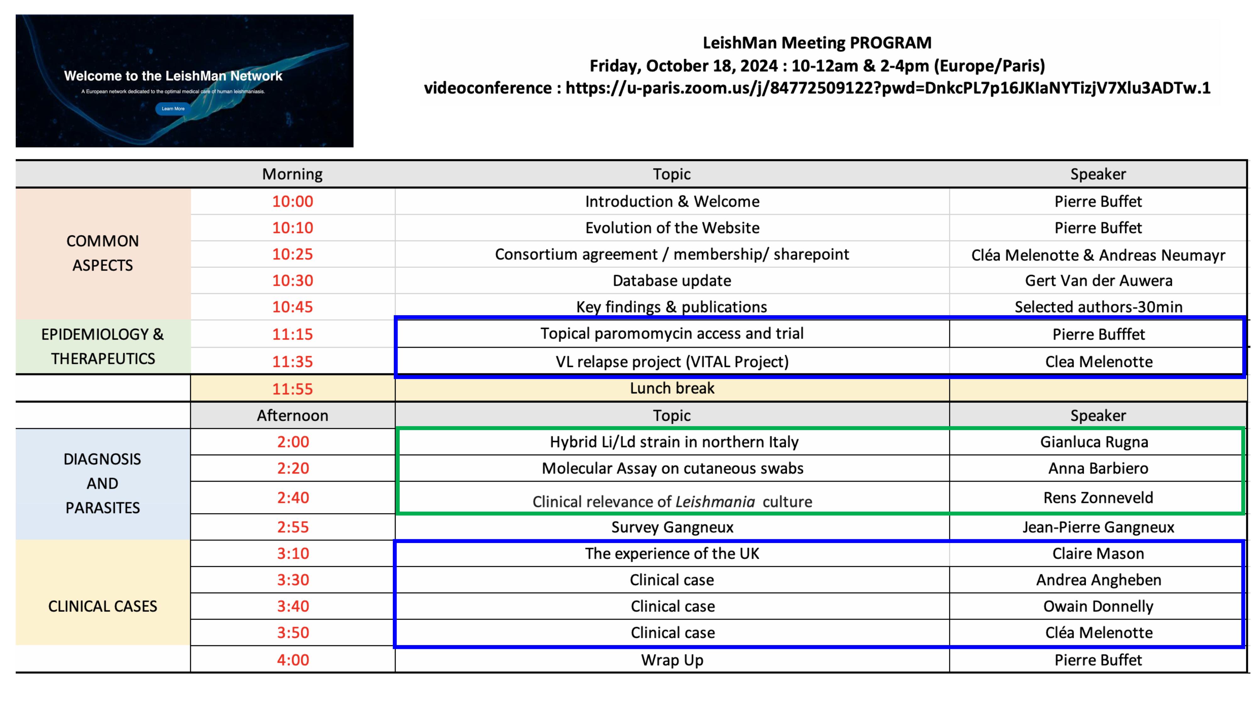LeishMan Meeting Program on 28th of May 2024